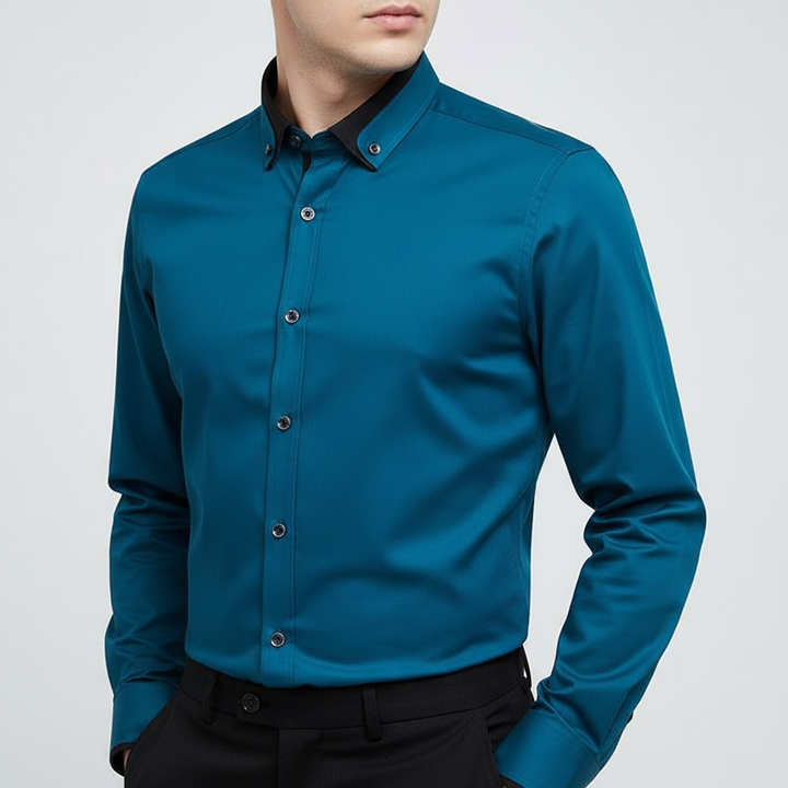 Zeitloses Herren Langarmhemd Simon mit elegantem Kragen. Oberteil für Business, Freizeit und Eleganz.