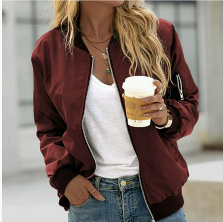 Modische Damen Bomberjacke mit Langarm, Reißverschluss, perfekt für einen trendigen, figurbetonten Casual-Look.