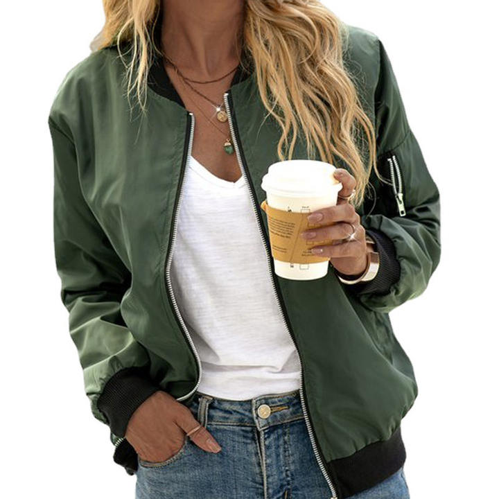 Stilvolle Damen Langarm Bomberjacke, figurbetont, mit elegantem Reißverschluss, eine vielseitige Trendjacke.