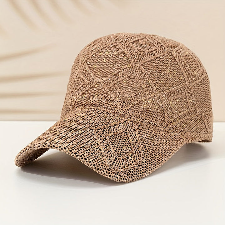 Modische Damen Sommer Schirmmütze, leicht & gehäkelt. Atmungsaktive Damenkappe, verstellbar für Sonne & Strand.