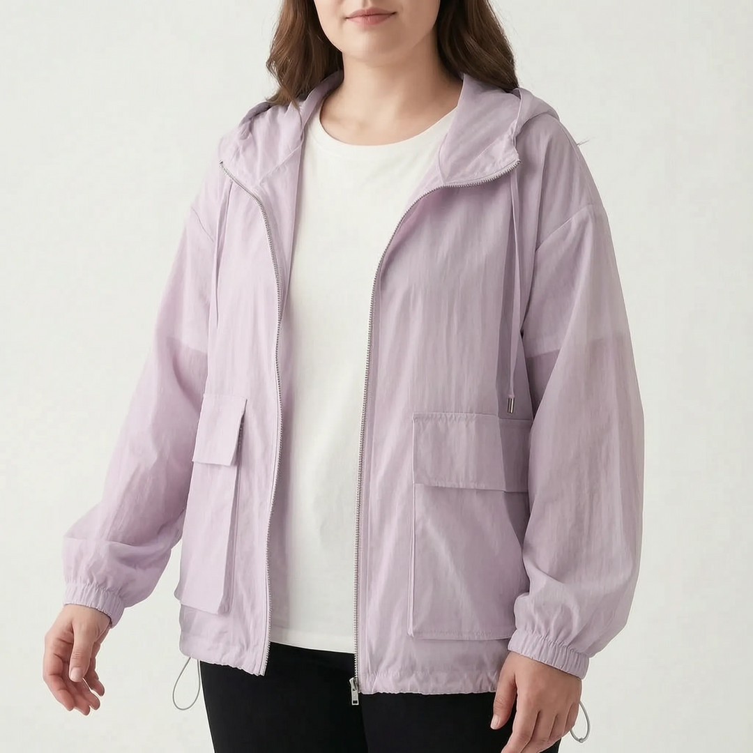 Atmungsaktive leichte Damen Sportjacke mit Kapuze, Windbreaker für Fitness, Jogging & Outdoor-Abenteuer.