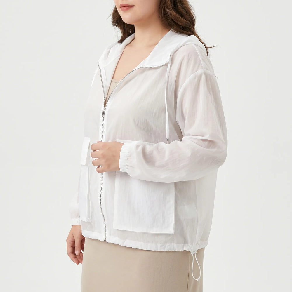 Atmungsaktive Damen Kapuzenjacke, ideal als leichter Windbreaker für Sport, Jogging & Outdoor-Aktivitäten.