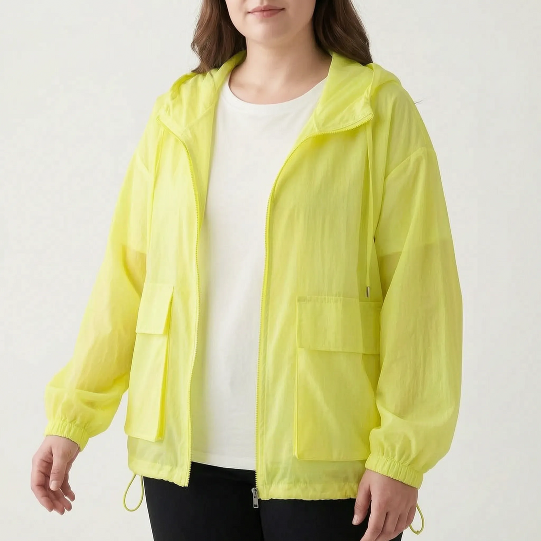 Funktionale, leichte Damen Sportjacke mit Kapuze; ideal für Fitness, Jogging & als atmungsaktiver Windbreaker.