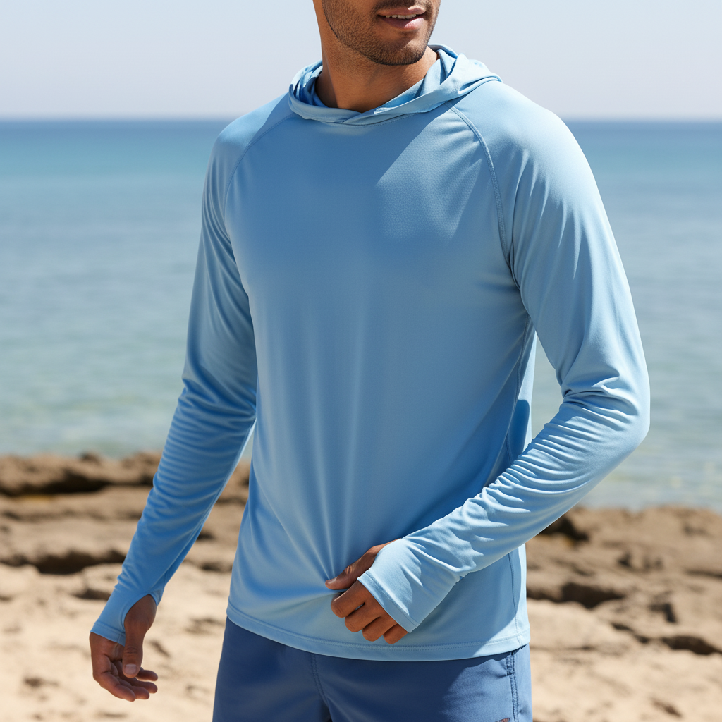 Herren UV Schutz Hoodie SunveilPro, leicht & atmungsaktiv, ideal für Outdoor-Sport und Freizeit im Sommer.