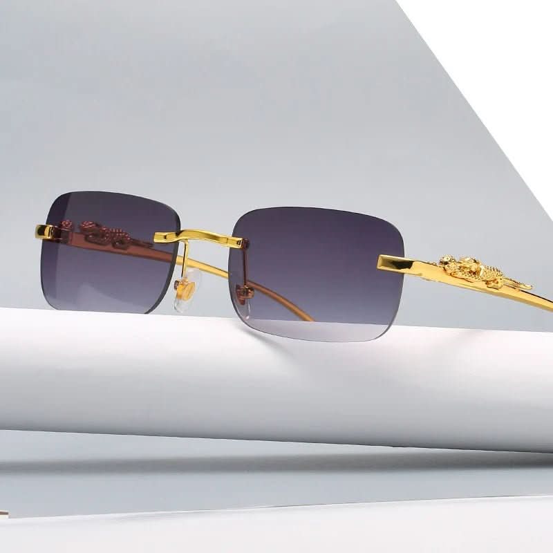 Randlose Unisex-Sonnenbrille mit stilvollem Leopardenmuster & UV400 Schutz.