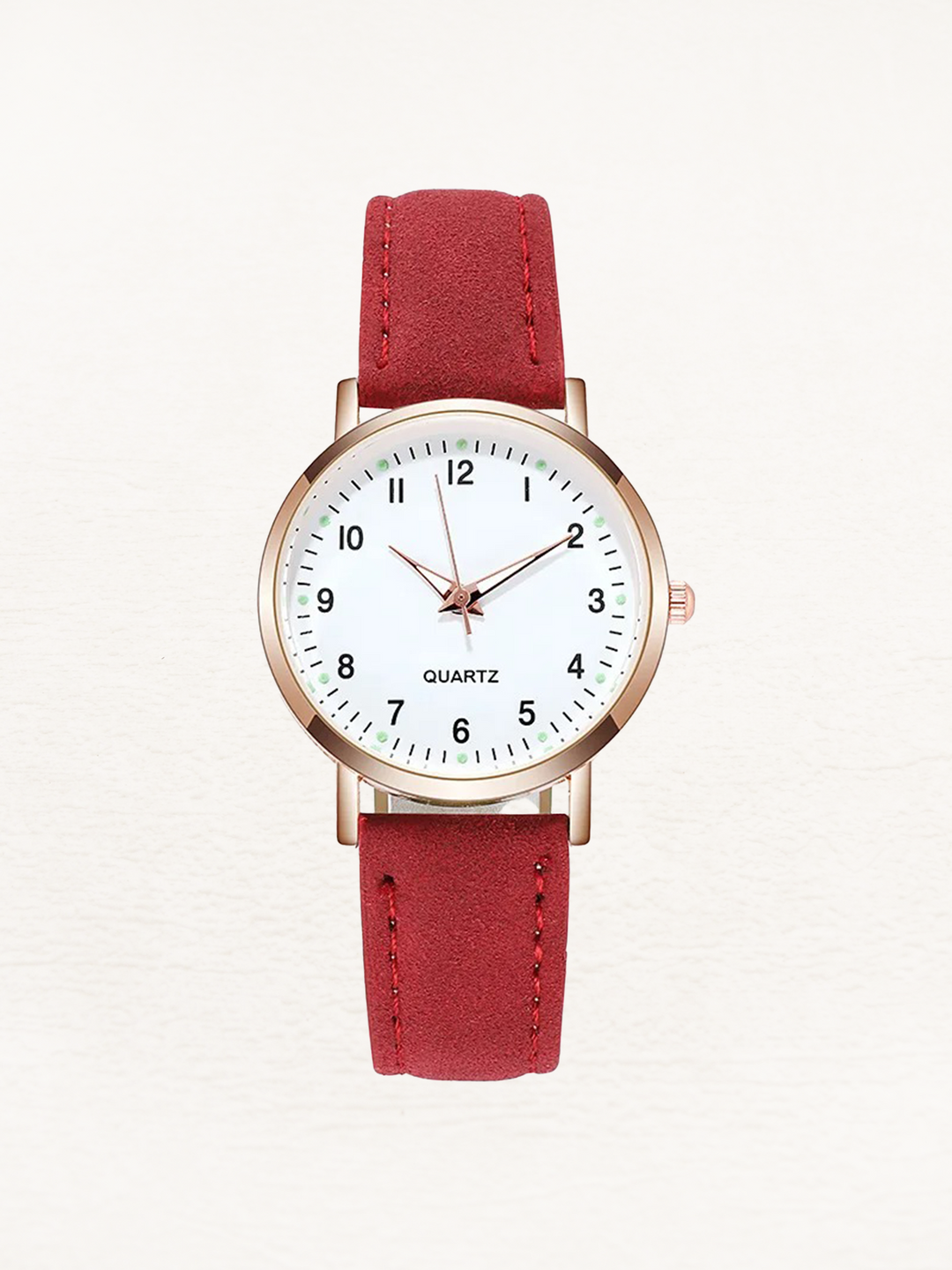 Roségold Damenuhr mit blauem Lederarmband, minimalistisches Zifferblatt, schickes Accessoire für Damen.