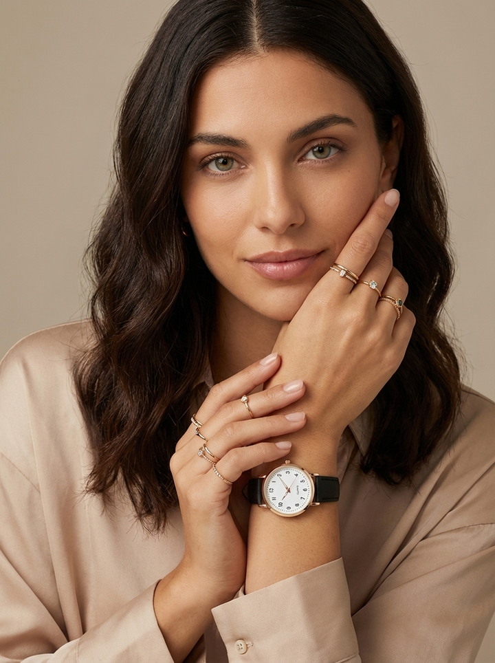 Vielseitige Roségold Modeuhr für Damen mit Lederarmband, ideal als Alltagsuhr & eleganter Schmuck.