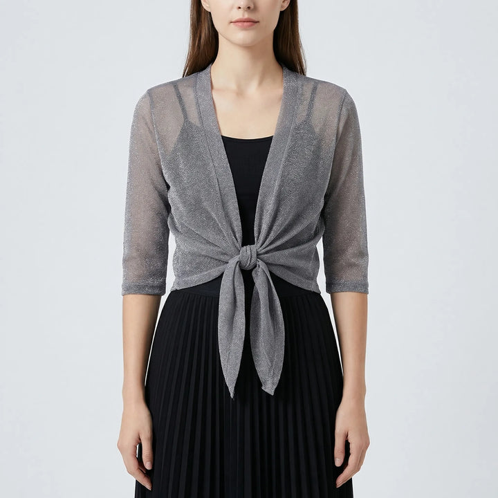 Funkelnder Damen Shrug Cardigan Kristi, transparenter Überwurf zum Binden, ideal für Sommerabende.