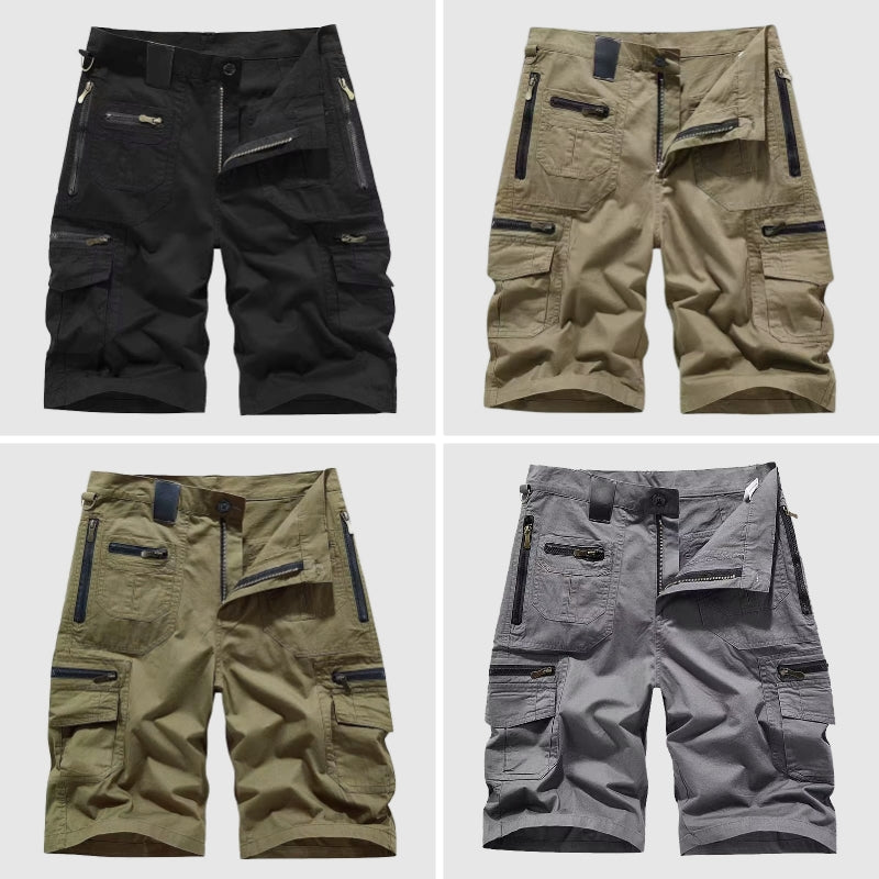 Vielseitige graue Herren Cargo Shorts, strapazierfähig & funktionell mit seitlichen Taschen für Freizeit & Taktik.