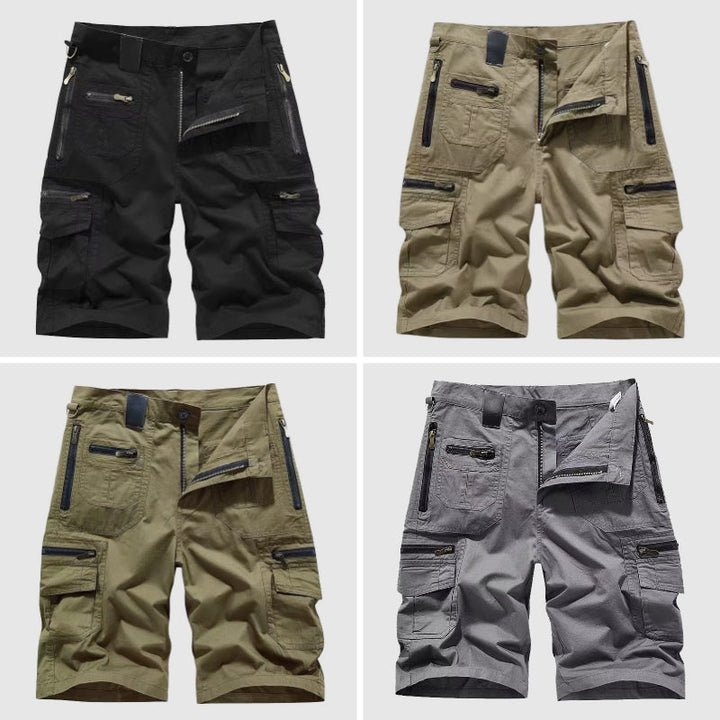 Vielseitige graue Herren Cargo Shorts, strapazierfähig & funktionell mit seitlichen Taschen für Freizeit & Taktik.