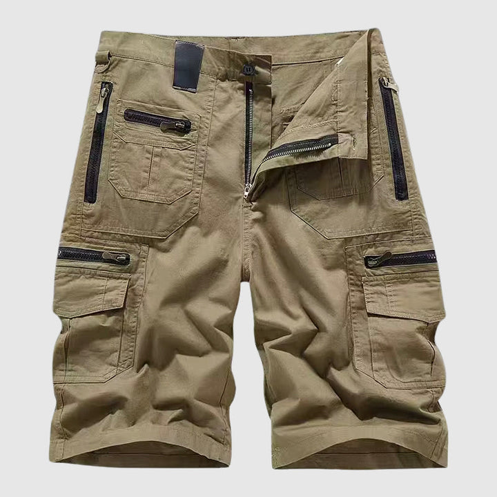 Herren taktische Cargo Shorts in Khaki, robust, funktionell mit vielen Taschen für Outdoor & Freizeit.