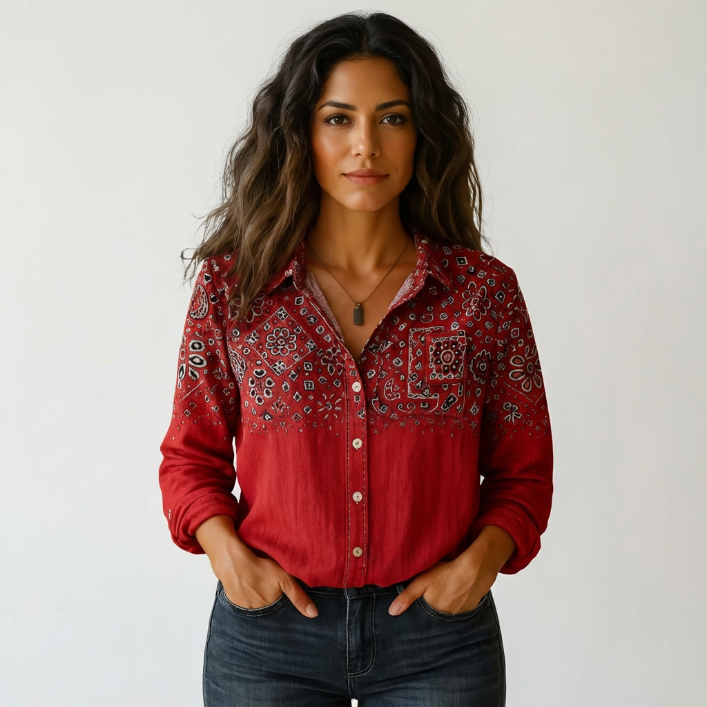 Damen Bluse mit farbenfrohem Botanischem Print. Leichtes Sommerhemd für stilvolle Freizeitlooks.
