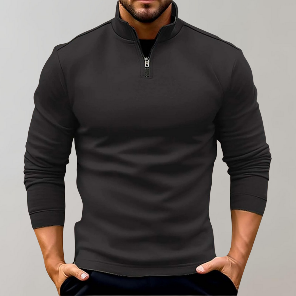 Herren-Pullover mit Reißverschluss & niedrigem Kragen. Ideal für Herbst & Winter. Elegant und bequem für Herren.