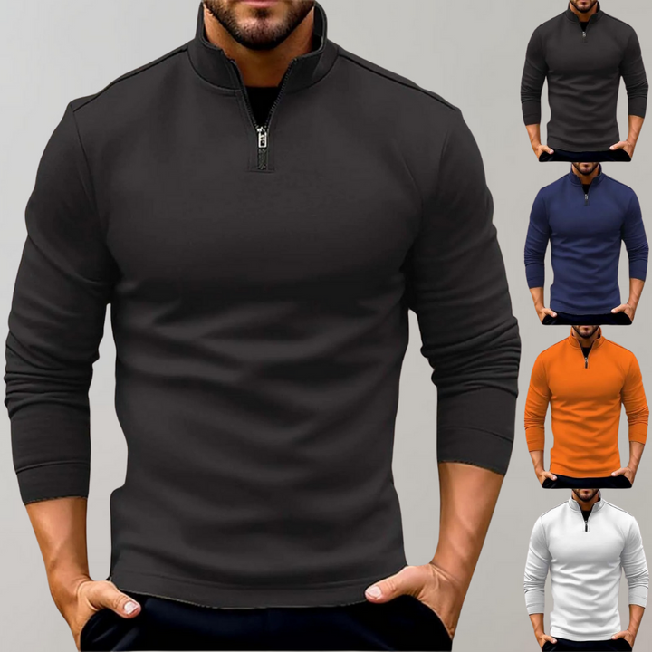 Hochwertiger Langarm-Pullover für Herren mit Reißverschluss. Warmer Stoff, ideal für Herbst und Winter.