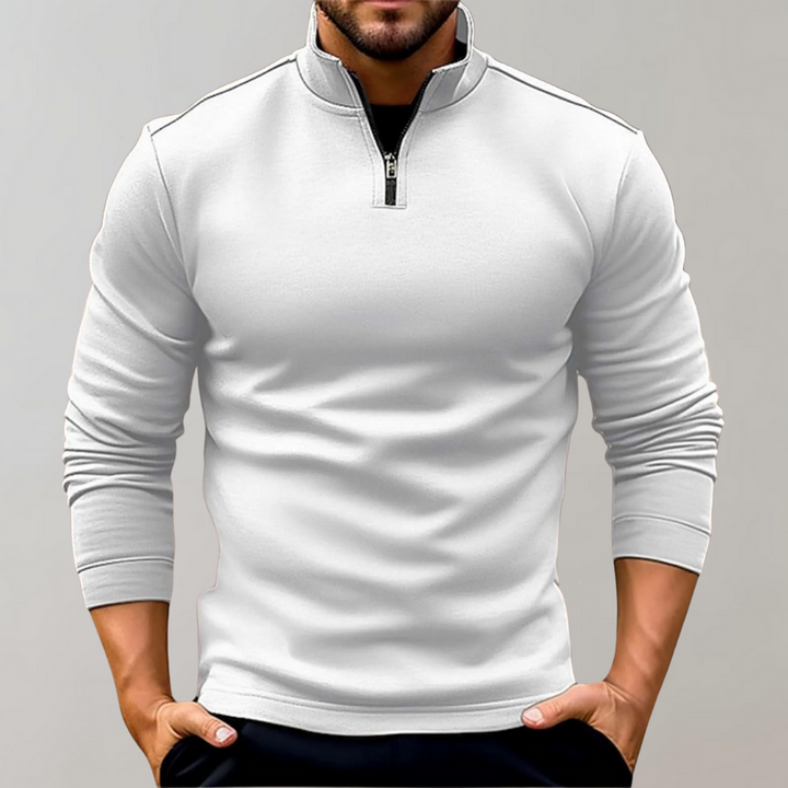 Eleganter Herren-Pullover mit Reißverschluss für Business-Casual. Perfekt für Herbst- & Winter-Herrenmode.