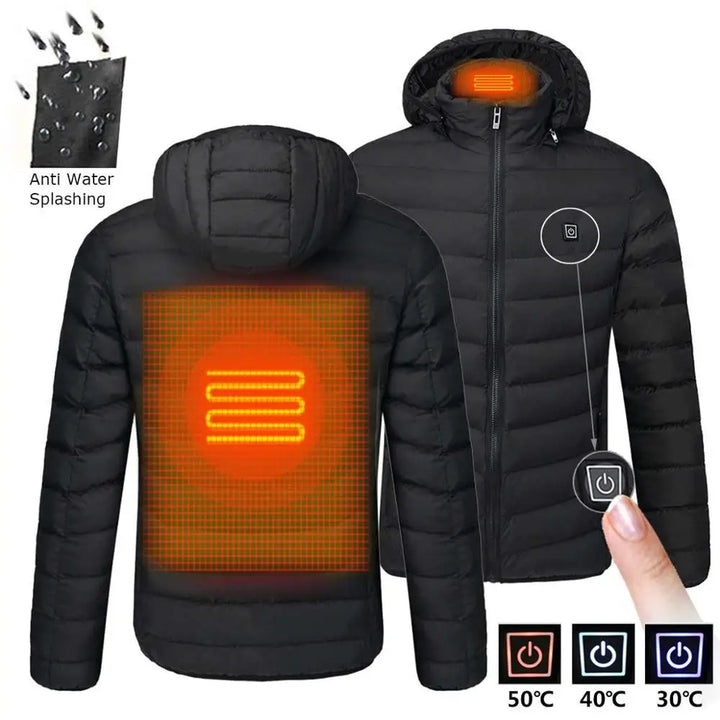 Wetterfeste Herren Winterjacke mit integriertem USB-Heizsystem; schützt vor Kälte.