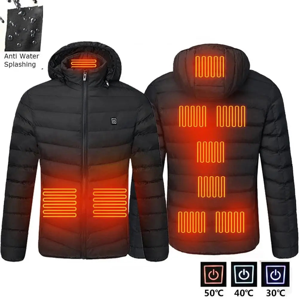 Mann trägt beheizten Herren Outdoor-Heizmantel, komfortabel und warm im Winter.
