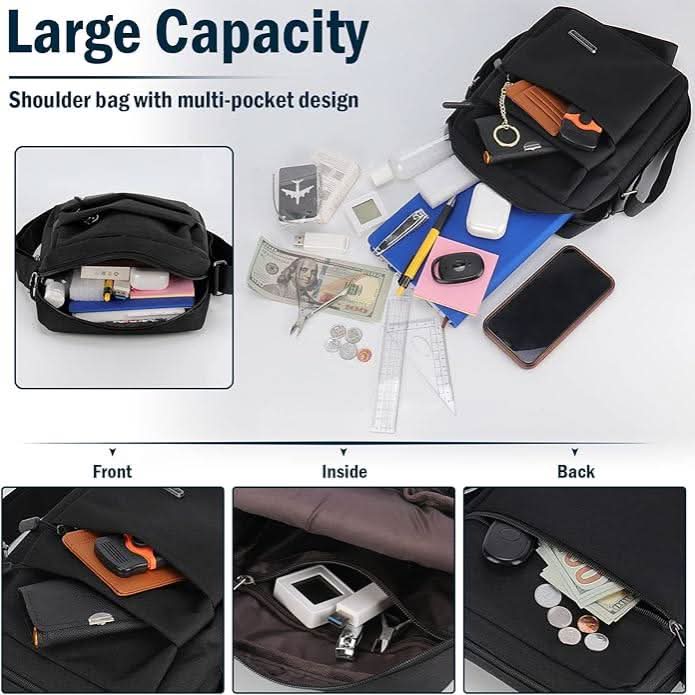 Stilvolle Herren Schultertasche in Blau, wasserabweisend, perfekt für Business Casual Outfits. Organisierte Fächer.