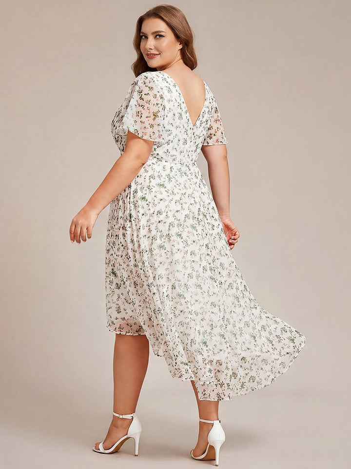 Damen Vokuhila Brautjungfernkleid, Kurzarm, Midi-Länge, perfekt für Hochzeitstage.