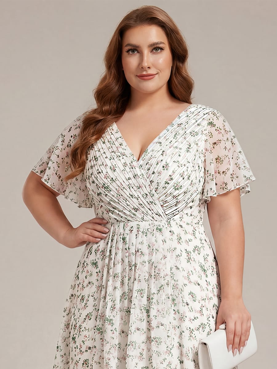 Elegantes Vokuhila Hochzeitsgast-Kleid, A-Linie, Empire-Taille, Kurzarm für den Anlass.