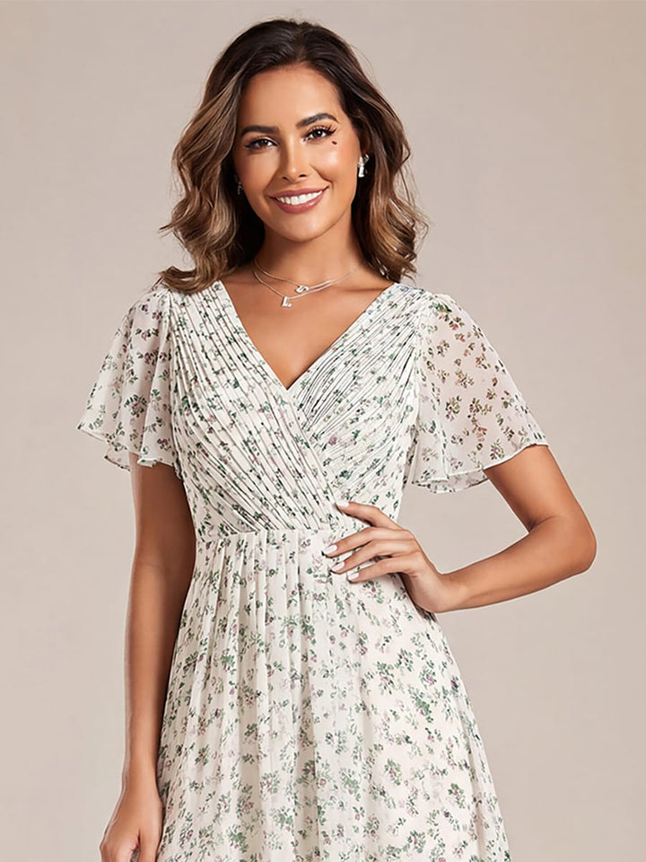Festliches Damenkleid Vokuhila, Kurzarm, Midi-Länge, elegant für Bälle & Partys.