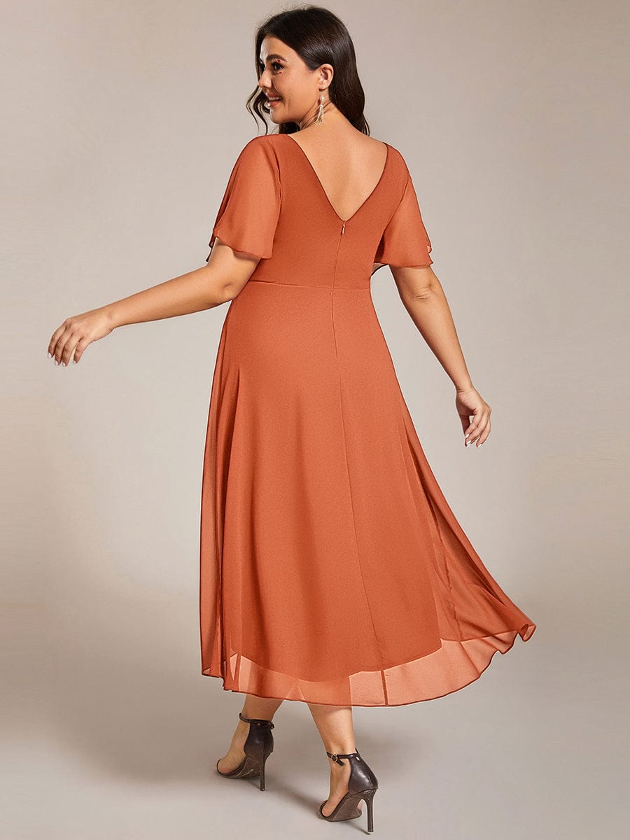 Schickes Vokuhila Cocktailkleid, Kurzarm, Midi-Länge, für stilvolle Abendpartys.