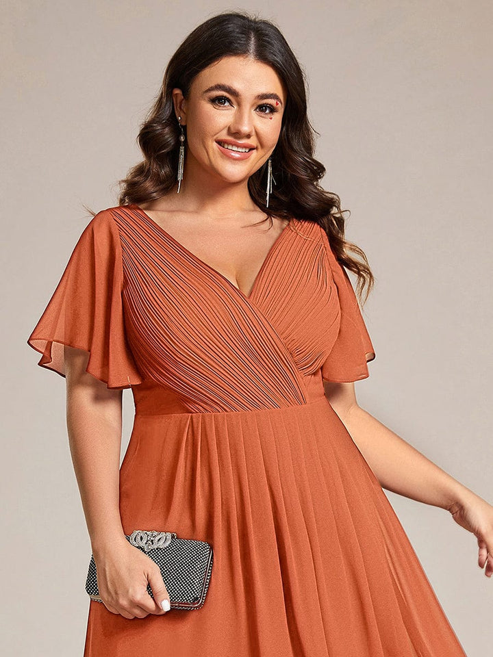 Elegantes Hochzeitsgastkleid Vokuhila, A-Linie, Empire-Taille, Kurzarm für Feiern.