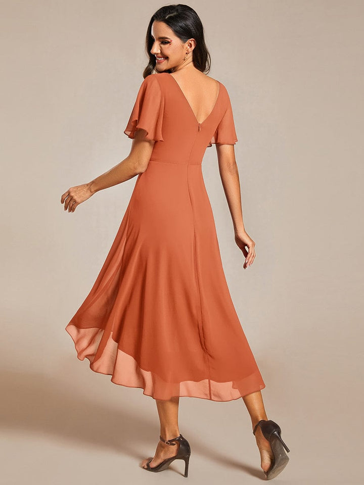 Elegantes Vokuhila Damenkleid für Hochzeiten, A-Linie, Empire-Taille, Kurzarm-Design.