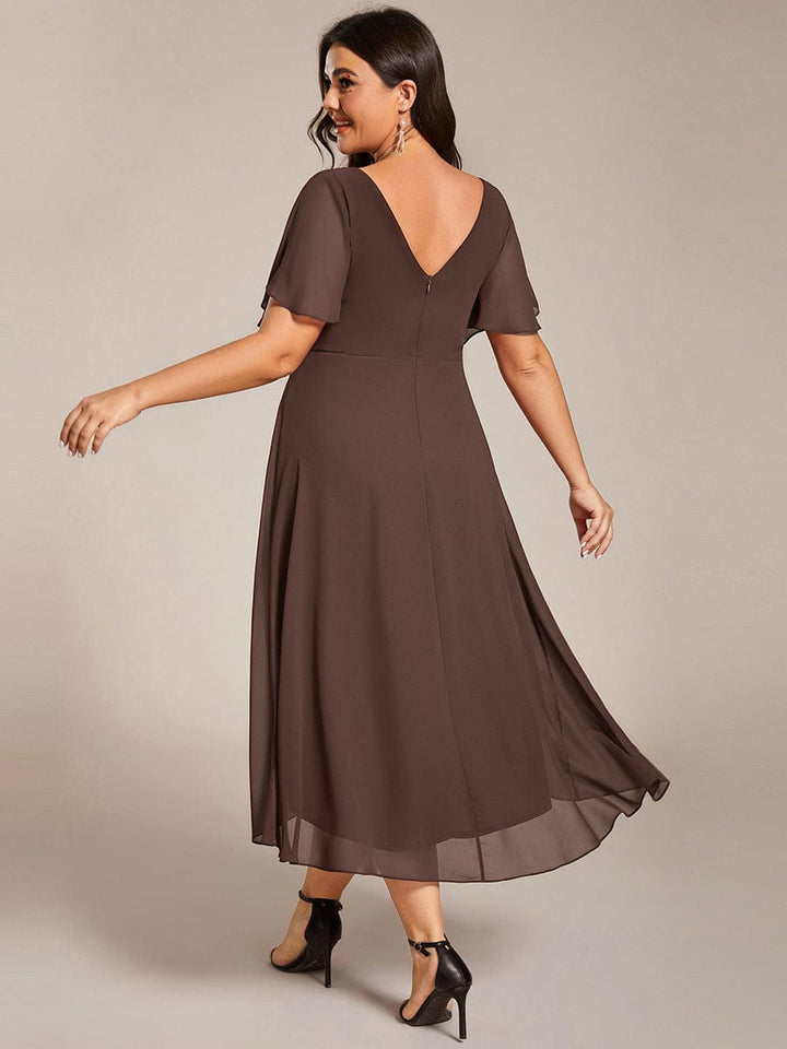 Festliches Abendkleid Vokuhila, Kurzarm, Midi-Länge, ideal für Gala-Empfänge.