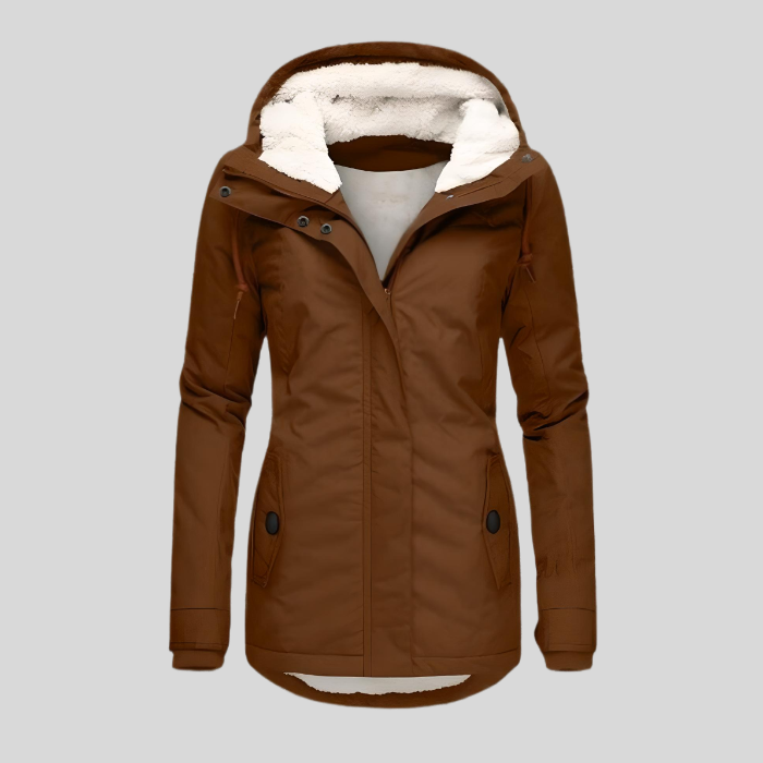 Warmer, isolierter Damen Wintermantel lang mit Kapuze; bietet optimalen Schutz vor Kälte & Nässe.