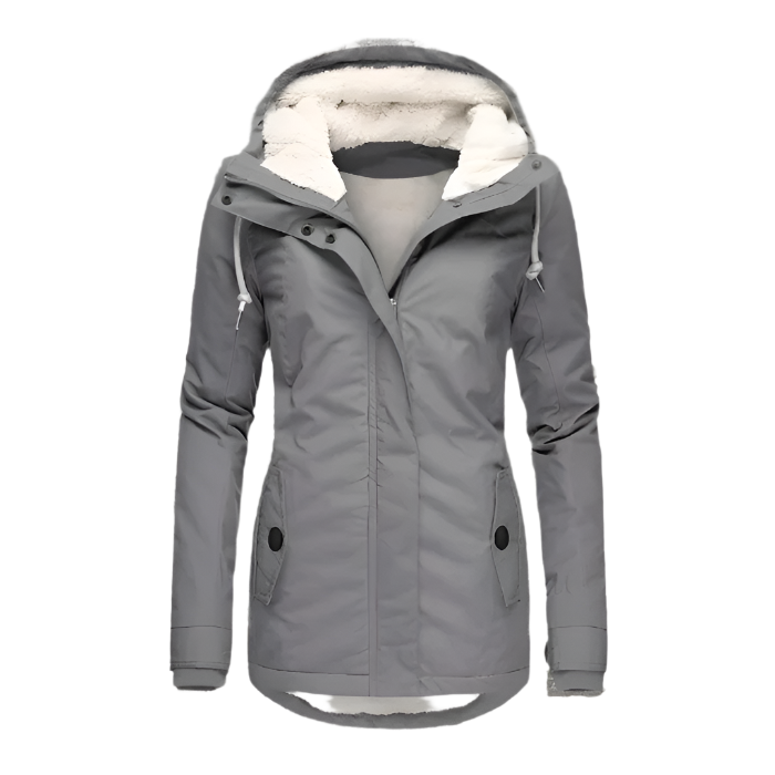 Eleganter langer Damen Wintermantel mit Kapuze; isoliert & wasserdicht für stilvollen Schutz.
