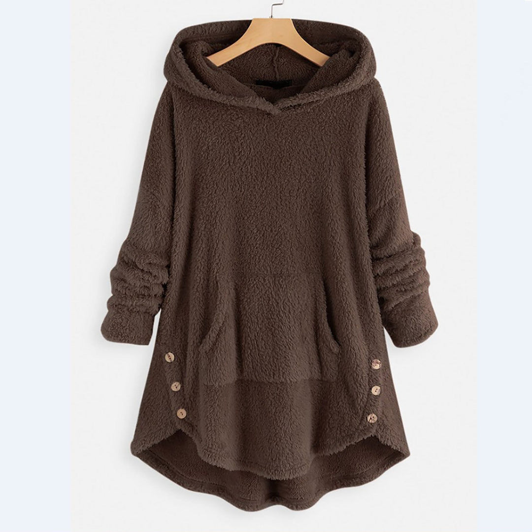 Warmer Damen Teddy Hoodie für die Wintermode. Kuscheliger, weicher Langarm-Hoodie mit Kapuze für gemütliche Tage.