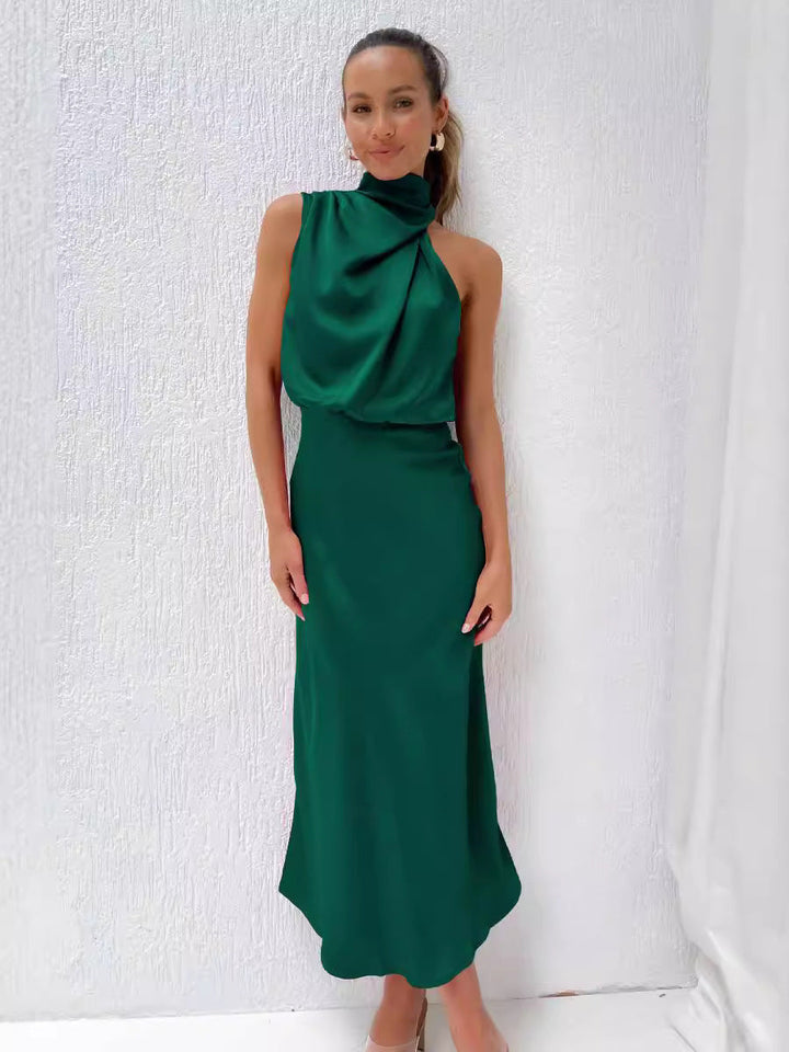 Langes Abendkleid für Damen: Halterneck Maxikleid, elegant und fließend, ideal für Partys und Bälle.