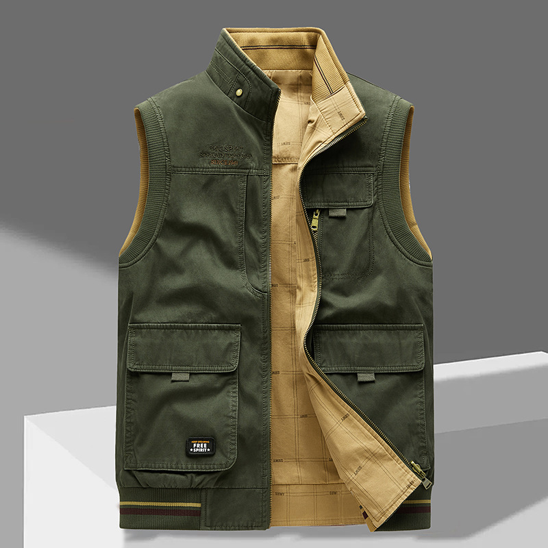 Ärmellose Herren Arbeitsweste mit robustem Material, sicherem Verschluss & praktischen Taschen für Werkzeuge.