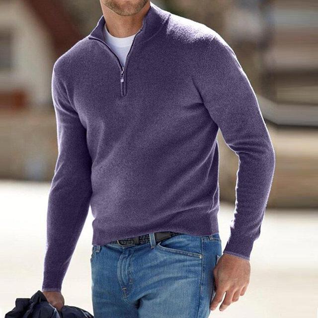 Zeitloser, eleganter Herrenpullover mit V-Ausschnitt und Reißverschluss. Hochwertiger Strick für stilvolle Outfits.
