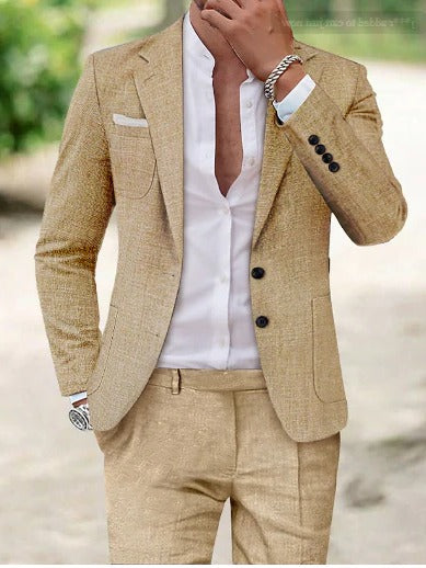 Leichter Slim Fit Sommeranzug für Herren, zweiteilig, ideal für warme Tage. Atmungsaktive Eleganz für Freizeit & Events.