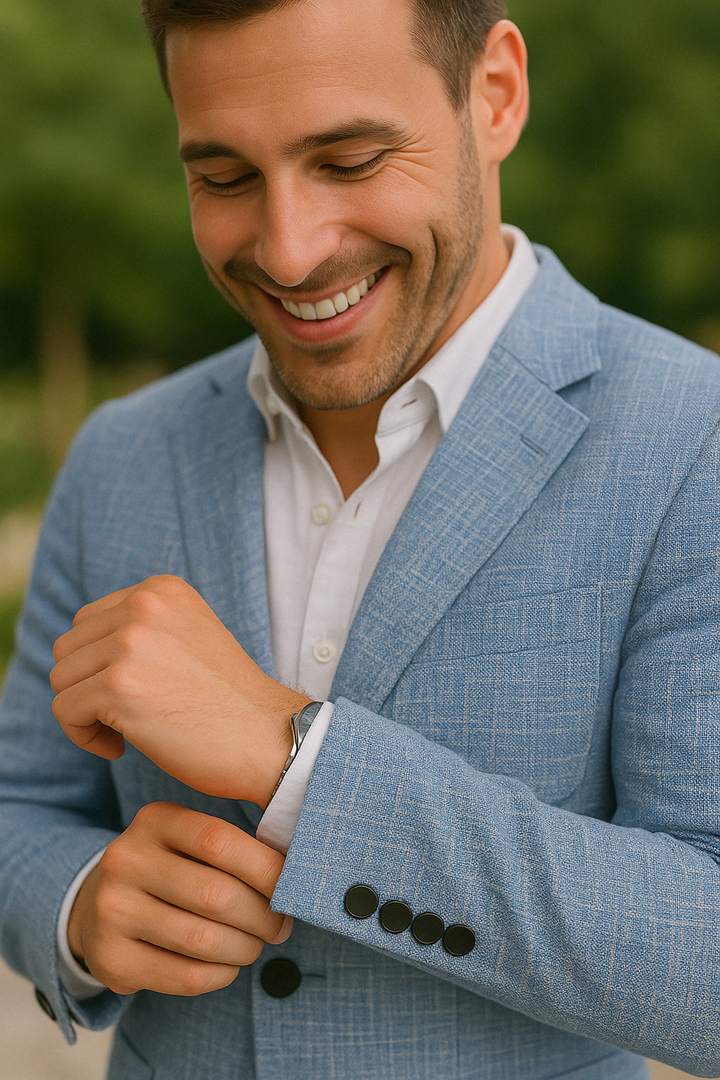 Hellbrauner Herren Slim Fit Anzug, modischer Zweiteiler für Geschäftstermine und Feiern.