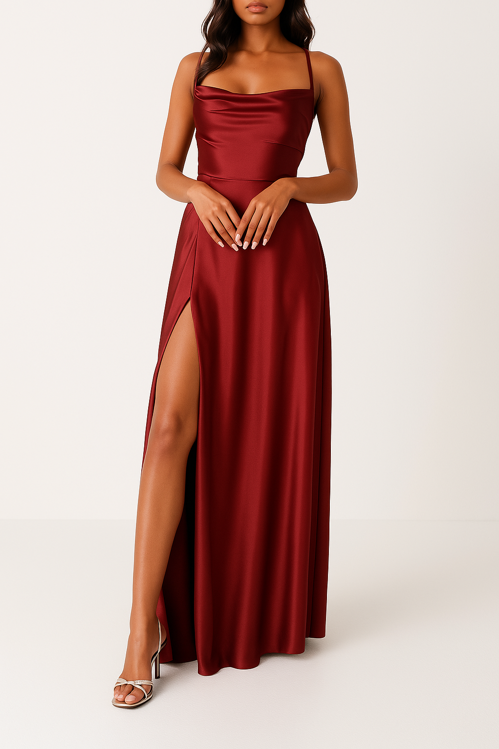 Sophistisches, langes Damenkleid für Hochzeiten und elegante Empfänge.