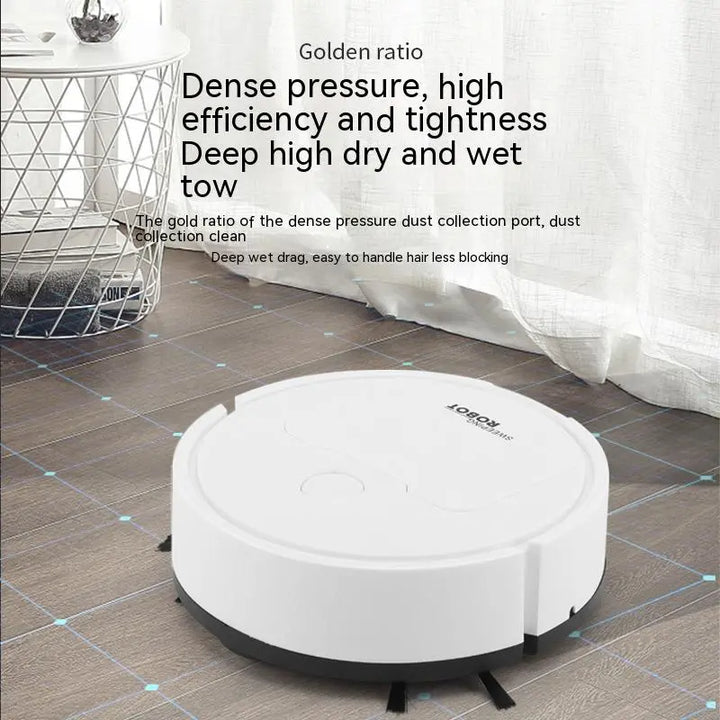 Kompakter smarter Roboterstaubsauger, weiß, ideal für mühelose Reinheit zu Hause.
