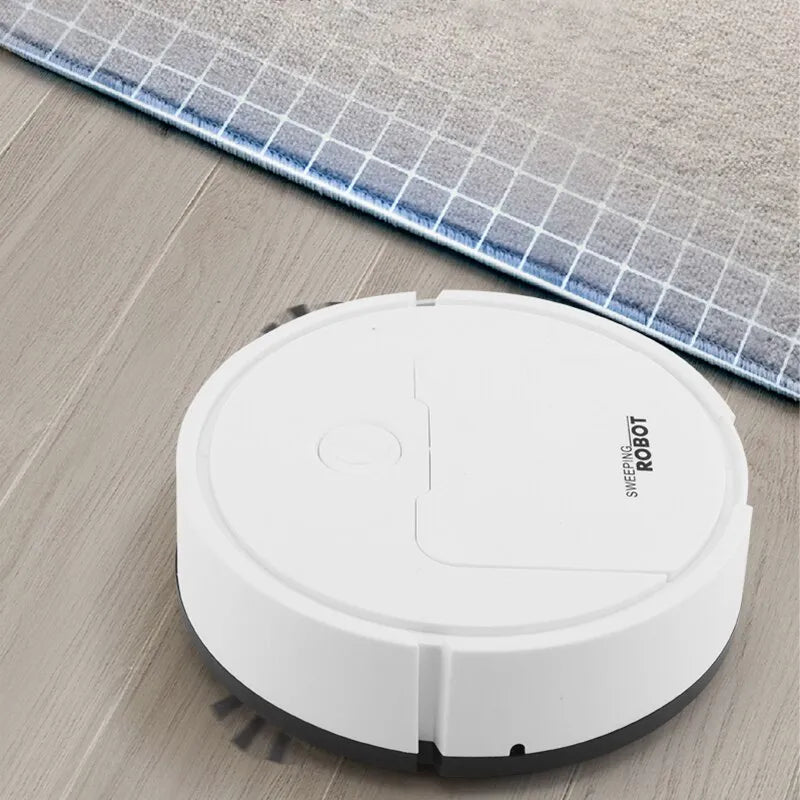 Der smarte Mini-Staubsaugerroboter in Aktion, reinigt effizient Hartböden.