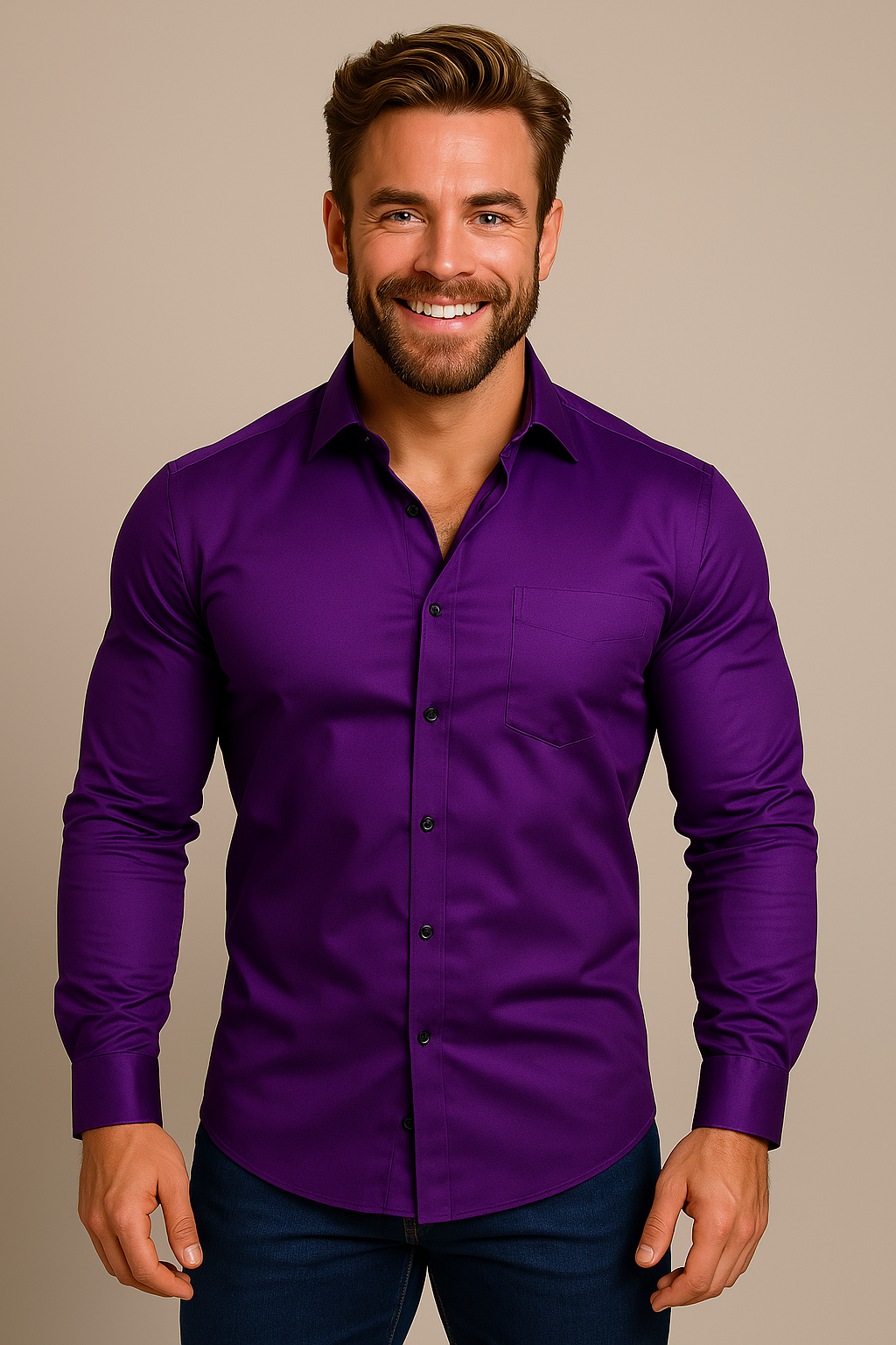 Komfortables Herren Freizeithemd Regular Fit. Langarm, knitterfrei für entspannte Smart Casual Looks.