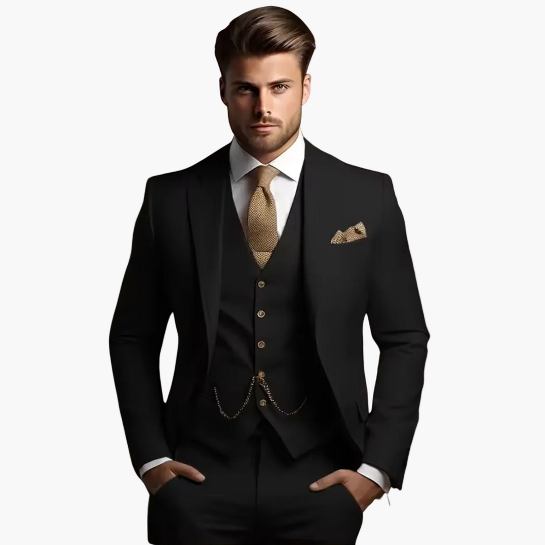 Klassischer Herren Dreiteiler Anzug in Anthrazit, formell & elegant, perfekt für Business & festliche Anlässe.