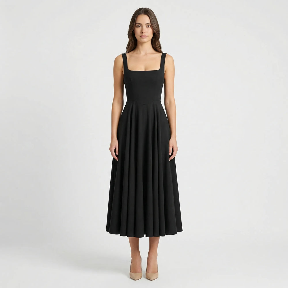 Elegantes Damen Midi Kleid mit hoher Taille, perfekt für Sommer, Abend oder Alltag. Bequem und zeitlos.
