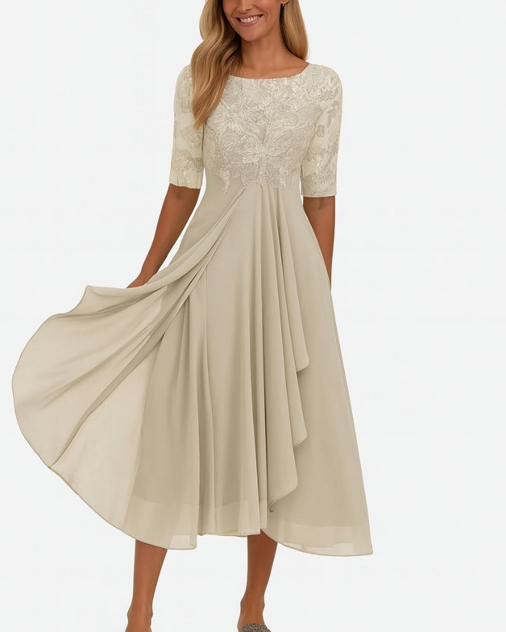 Elegantes, fließendes Damen Midikleid für festliche Anlässe, Hochzeit oder Abend. Bequem & stilvoll.