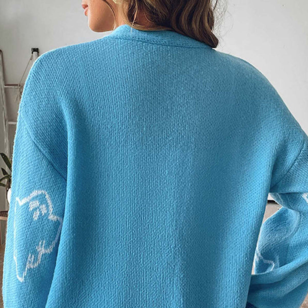 Vielseitiger Damen Herbstcardigan mit langen Ärmeln und saisonalem Halloween-Muster.