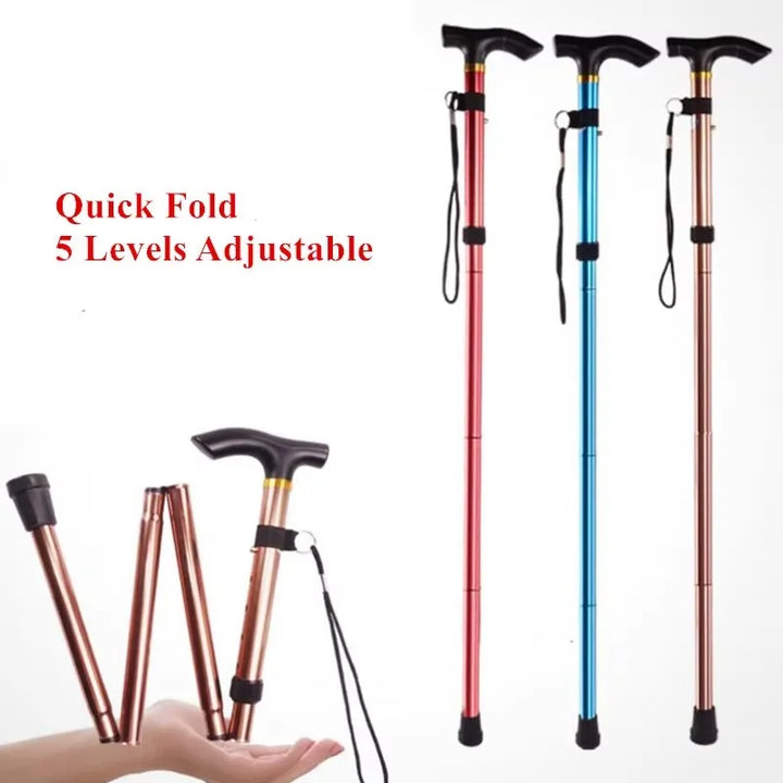 Stabiler Wanderstock und Gehhilfe für Senioren, faltbar & teleskopierbar, ideal für Outdoor und Spaziergänge.