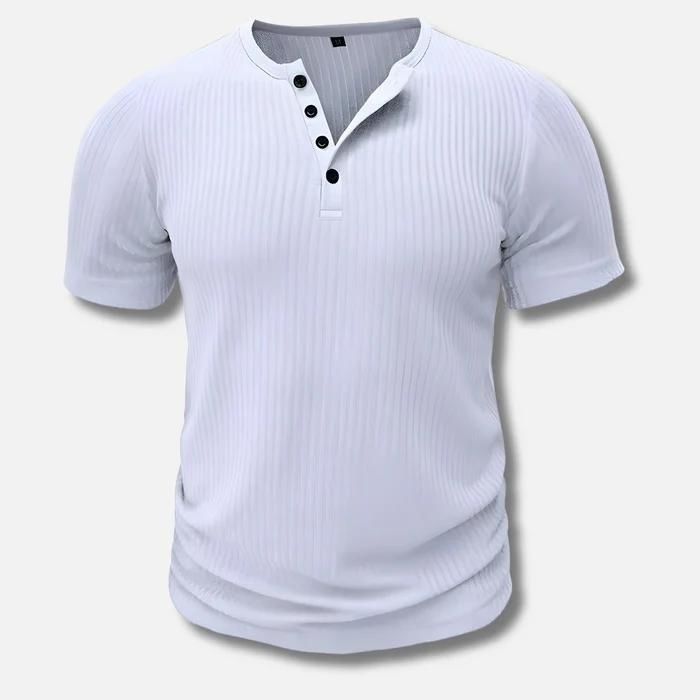 Herren Muscle Fit T-Shirt mit kurzer Knopfleiste und Kurzarm, figurbetont, ideal für sportlich-elegante Freizeitlooks.
