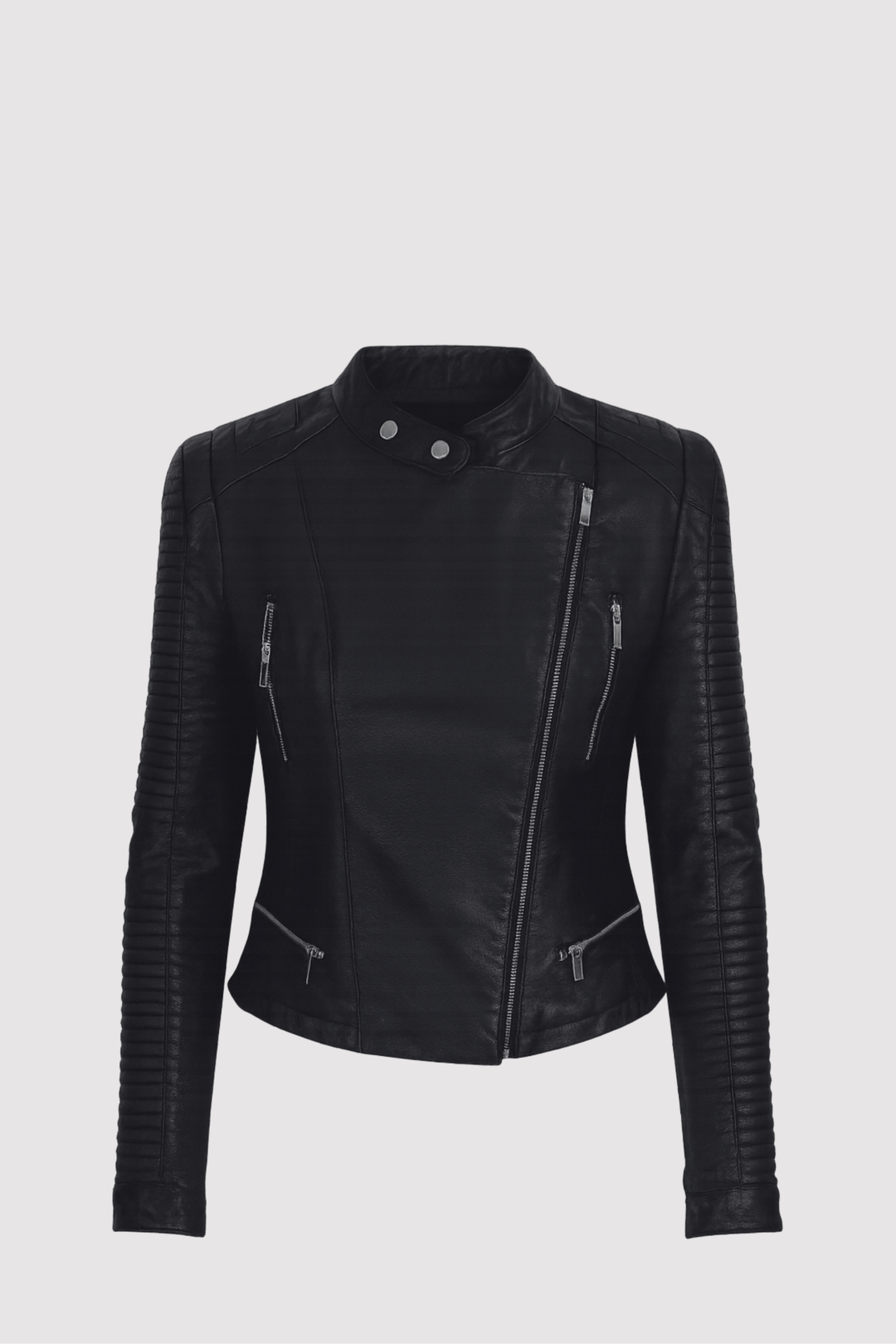 Moderne schwarze Damen Jacke im Streetstyle mit Reißverschluss, elegant & strukturiert für vielseitige Alltags-Looks.