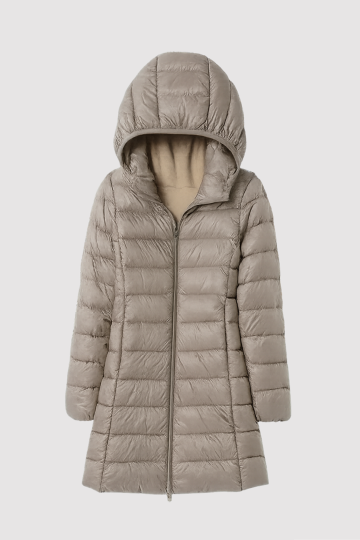 Damen Thermojacke mit Kapuze, ultraleicht & wasserabweisend. Ideal für Outdoor und Reise.