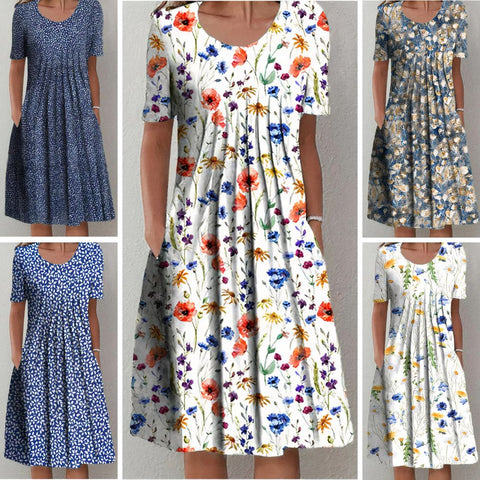 Modisches Damenkleid mit Blumenmuster, als festliches Kleid oder bequemes Freizeitkleid für jeden Anlass.
